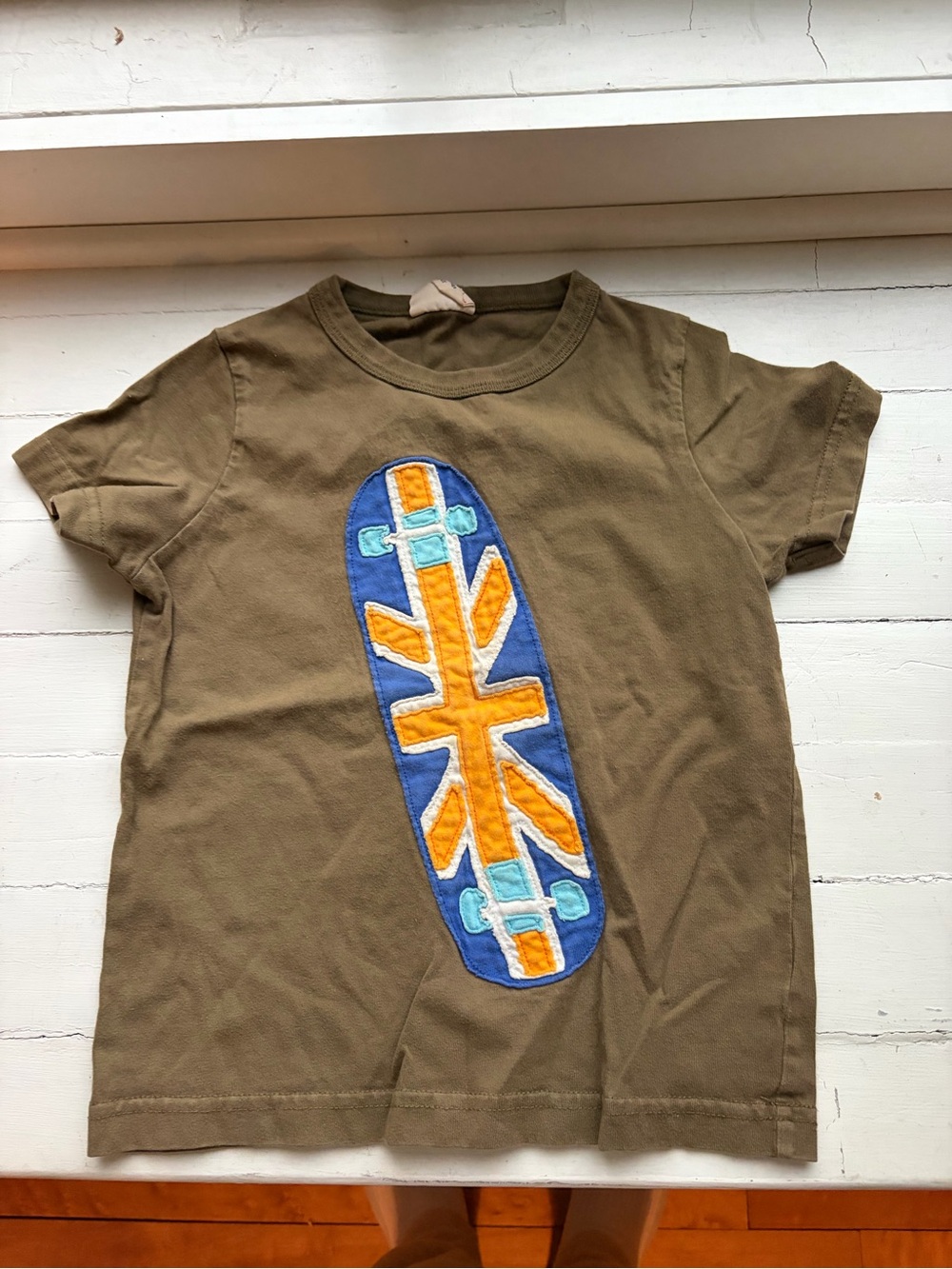 Boden Olive Green Tee with Blue and Orange Skate Applique
